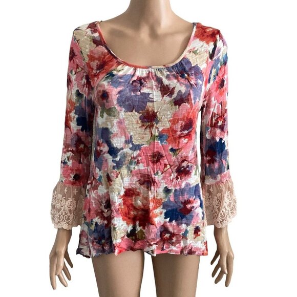 Cupio Shirt Womens Small Floral Multicolored Bell Sleeve - Picture 1 of 10